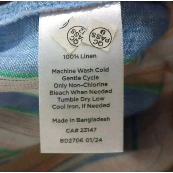 Talbots 100% Linen Tie‎ Hem Button Front Top Boxy Striped Petite XL - Picture 4 of 4